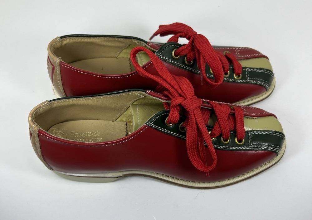 Vintage Brunswick Bowling shoes in Red, Green and Tan  Size 5 1/2 Made in U.S.A.